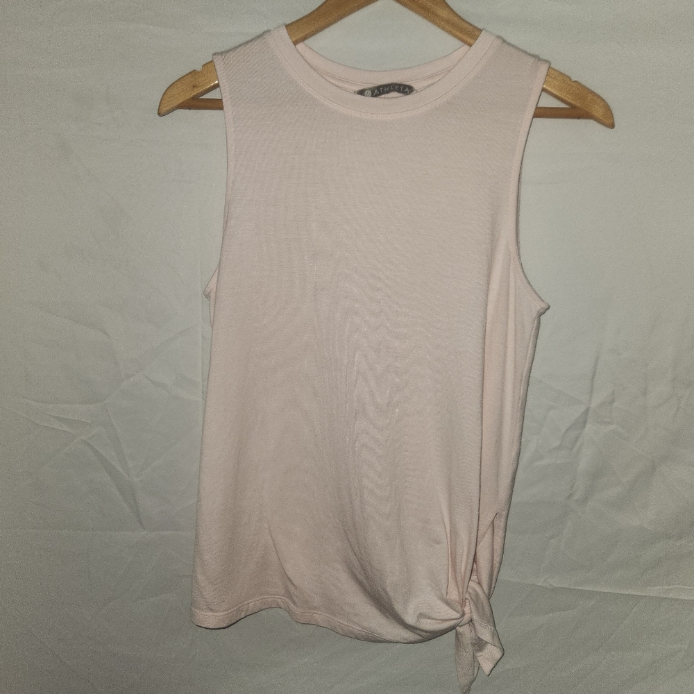 Athleta Cloudlight Asym Pink Side Tie Tank, Women Small, Light Pink,